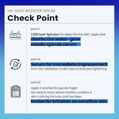 ILSO H-A Shot Booster Serum, Hyal-Spicule Exfoliating Serum, 0.5oz, Improves Skin Texture and Pore Tightening, Moisturizing Formula