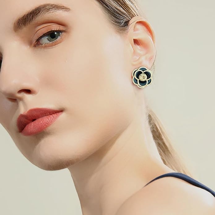 CLASSYZINT Gold/White/Red/Black Flower Stud Earrings