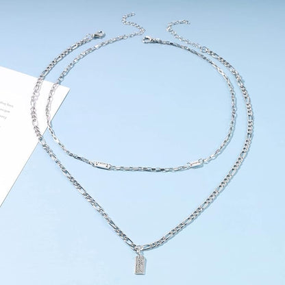 Boho Layered Silver Bar Necklace Choker