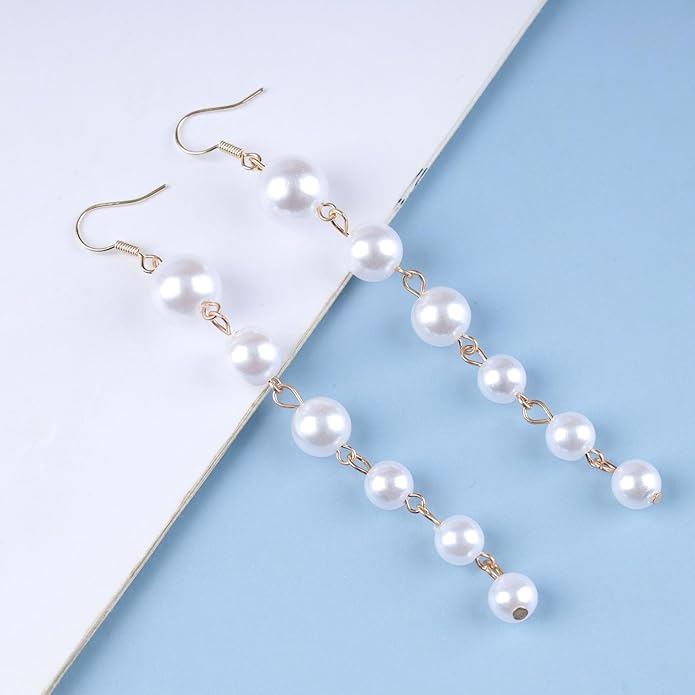 Boho Long Pearl Drop Earrings Vintage