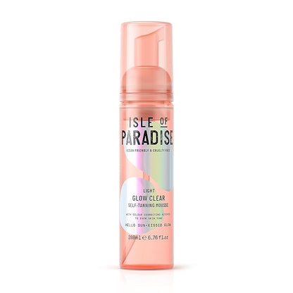 Isle of Paradise Glow Clear Self Tanning Mousse, Light (Sunkissed Glow) - Brightening and Color Correcting Tanning Foam, Vegan and Cruelty Free, 6.76 Fl Oz