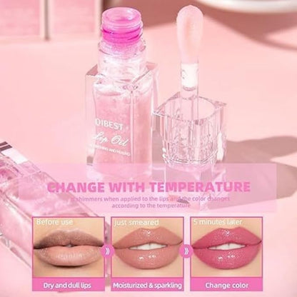 2 Pcs Color Changing Lip Oil,Magic Color Changing Lip Glow Oil With Big Brush,Boss Up Color Changing Lip Oil,Moisturizing and Non-sticky Boss Up Cosmeticsl (Shiny Pink)