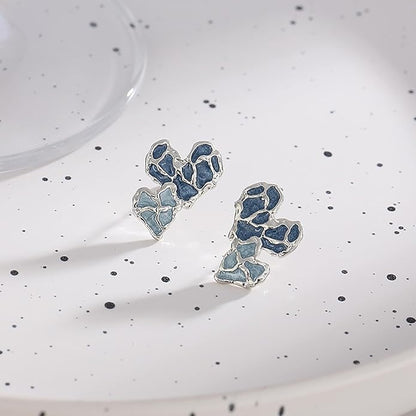 Vintage Blue Heart Stud Earrings Acrylic
