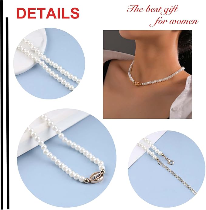 Boho Shell Pearl Necklace Choker Gold