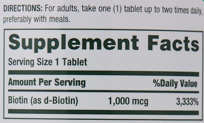 Nature's Bounty Biotin, Vitamin Supplement, Supports Metabolism for Cellular Energy and Healthy Hair, Skin, and Nails, 1000 mcg, 100 Tablets (Pack of 4)