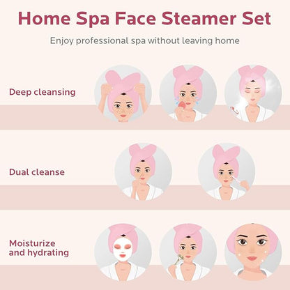 Facial Steamer Self-Care Gift Kit: Nano Ionic Face Steamer Deep Cleaning Unclogs Pores - Humidifier Hot Mist Spa Gifts for Women with 17 Skin Care Tools (Basic Glow Essentials)