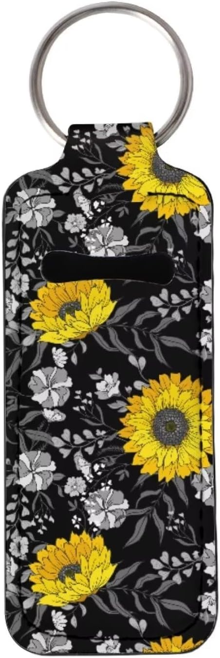 Bulopur Black Yellow Sunflower Chapstick Keychain Holder Lip