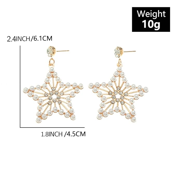 Vintage Pearl Star Drop Earrings Crystal