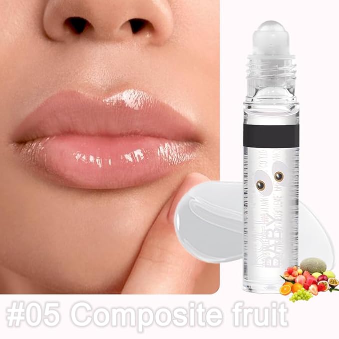 BINGBRUSH Roller Lip Glaze Mirror Lip Gloss, Plumping Magic Mood Lipstick Lip Glaze, High-Shine Clear Lip Stain Lip Balm Lip Care, Longlasting Moisturizing Lip Glow Oil (1Pc 05# Fruit)