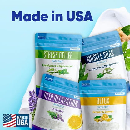 Bath Salts Sampler (4-Pack of 2-lbs) Variety Bath Soaks with Bamboo Scoop