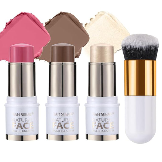 Contour Stick Makeup Kit,3Pcs Bronzer Blush Highlighter Stick Medium (#02,05,08)
