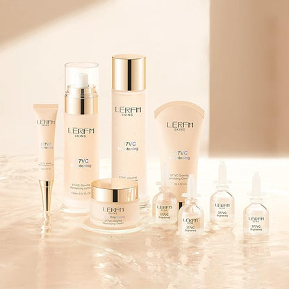 LERFM Moisturizing Brightening Aloe Face Skin Care Set Hyaluronic Serum Skin Care Set | Radiant, Youthful Skin Alcohol-Free Hypoallergenic Cleanse, Recondition and Puri (377- Nine piece set)