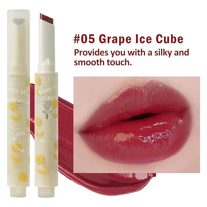 Jelly Lipstick, Tinted Lip Gloss Heart Shape Lip Glaze, Moisturizing and Hydrating Glossy Lip Gloss Lip Balm, High-shine Finish Lip Makeup Lip Pen for Nourished, Fuller-looking Lips (#05)
