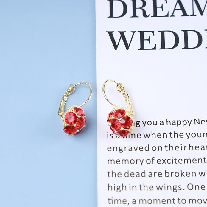 Vintage Ruby Dangle Earrings Red Crystal