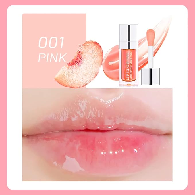 Lip Oil Hydrating Tinted Lip Balm, Plump Lip Gloss Lip Care Transparent Toot Lip Oil Tinted (001# Pink)
