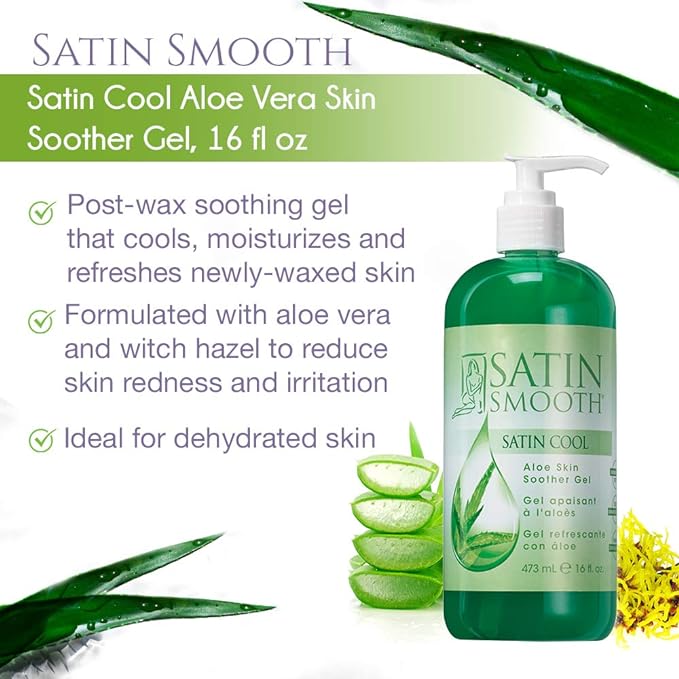 SATIN SMOOTH Satin Cool Aloe Vera Skin Soother Gel | Reduce Redness and Soothe Irritated Skin | Post-Wax Soothing Formula | 16 Fl. Oz.
