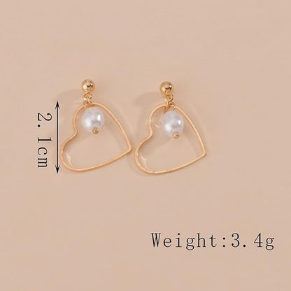 Boho Tiny Pearl Heart Drop Earrings