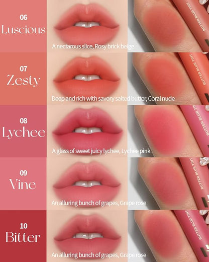 HOLIKA HOLIKA Butter Blur Lip Tint (02 PEANUT) - Korean Matte Lip Tint, Lightweight High-Pigmented Lips, Velvety Silky Smooth K-Beauty Lip Makeup, Long Wearing Formula
