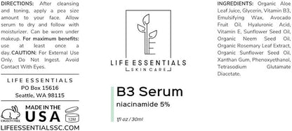 Niacinamide 5% Vitamin B3 Serum- 1 Fl. Oz.- Anti-Aging Face Cream That Tightens Pores, Reduces Acne Scars and Wrinkles, Boosts Collagen & Repairs Skin - Niacinamide Serum For Face