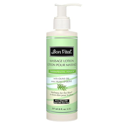 Bon Vital' Therapeutic Touch Massage Lotion with Olive Oil to Repair Dry Skin & Soothe Sore Muscles, Skin Therapy Lotion, Moisturizes Skin During Massages for Smooth, Soft Skin, 8 Oz, Label may Vary