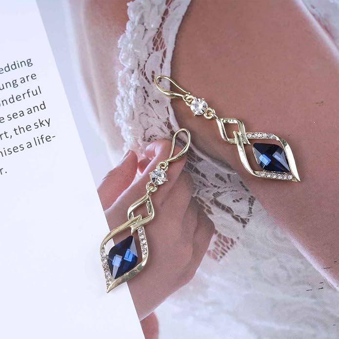 Vintage Sapphire Drop Earrings Blue Crystal
