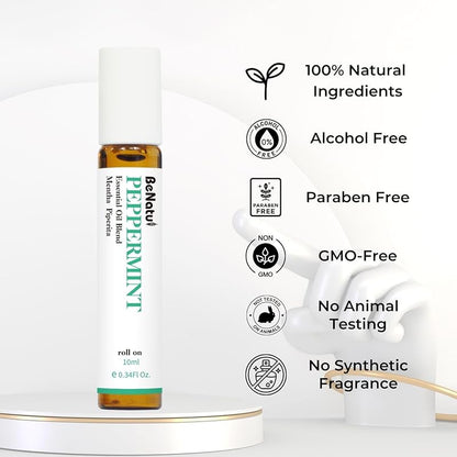 Benatu Peppermint Oil Roll On, Pre-Diluted Natural Essential Oil Blend Roller Travel Size for Skin Care, Aromatherapy, Hair, Body Topical Massage - Head Refresh 10ml
