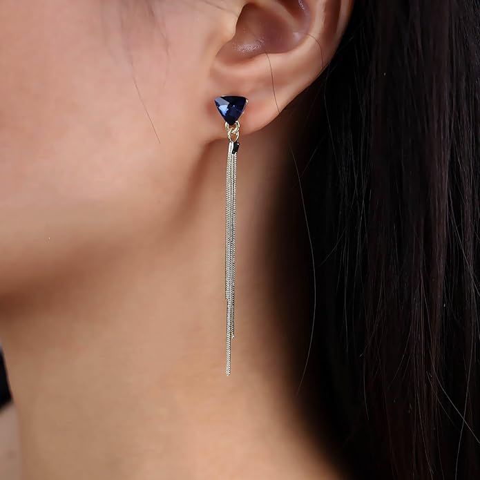 Vintage Sapphire Dangle Earrings Long Blue