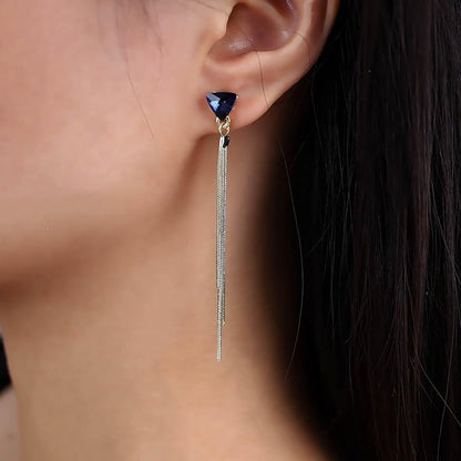 Vintage Sapphire Dangle Earrings Long Blue
