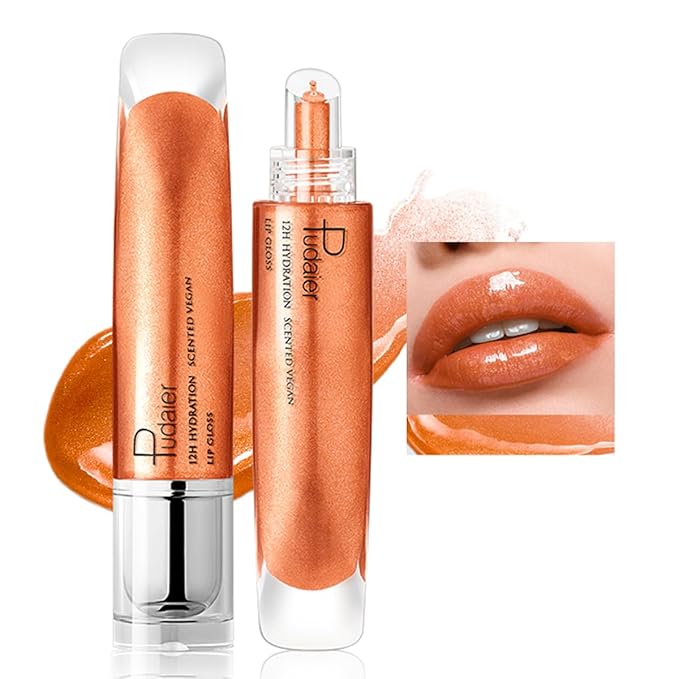 AKARY Shimmery Glitter Lip Gloss, Tinted Hydrating Waterproof Long Lasting Liquid Lipstick for Lip Plumper Makeup with Jojoba Seed OilRosa, Sparkle Lipstick Moisturizing High Shine Lip Glow Stain, 04