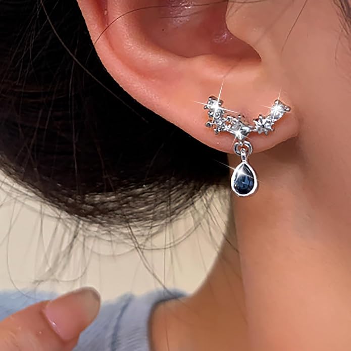 Vintage Teardrop Sapphire Earrings Crystal Climber