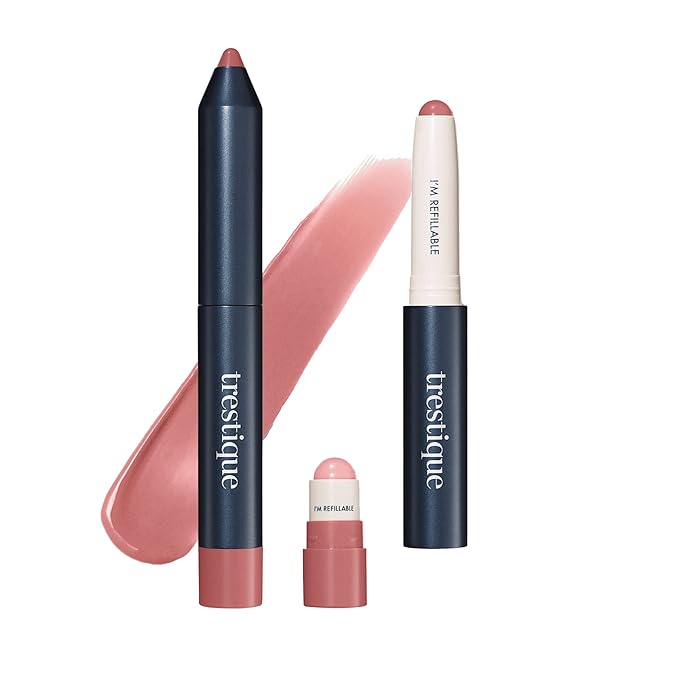TRE'STIQUE trestique Prime And Shine Lip Crayon, Refillable Shiny Lipstick With Built-in Lip Primer, Clean Beauty Makeup Lipstick, Lipstick For Women, 2-in-1 Glossy Lipstick and Lip Primer