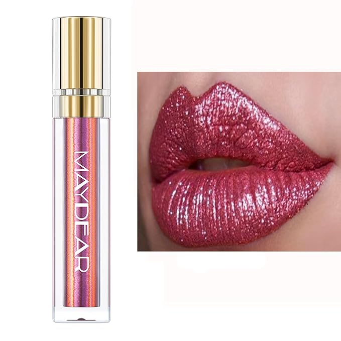 Maydear Chameleon Lipstick, High Pigmented Pink Lipstick for Women Metallic Shine Lip Gloss, Full-Coverage Multichrome Lipstick Long Lasting Rainbow Lip Makeup, Gloden Fuchsia(06)