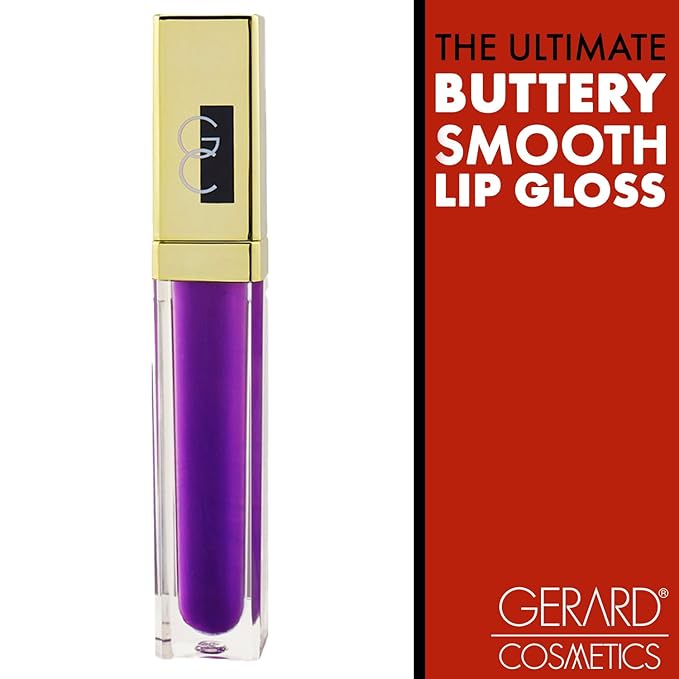 Gerard Cosmetics Color Your Smile Lip Gloss Eggplant | Super Pigmented Bright Purple Lip Gloss with LED Light and Mirror | Shiny Finish | Hydrating Purple Lipstick