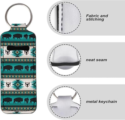 Native Aztec Turquoise Lipstick Holder Keychain Keyring