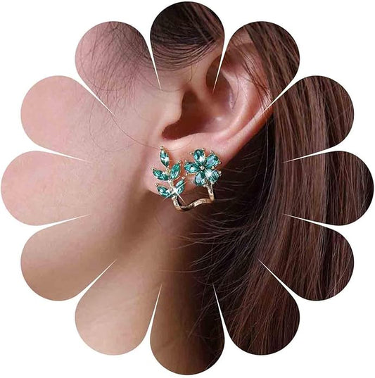 Vintage Emerald Flower Ear Cuff Earrings