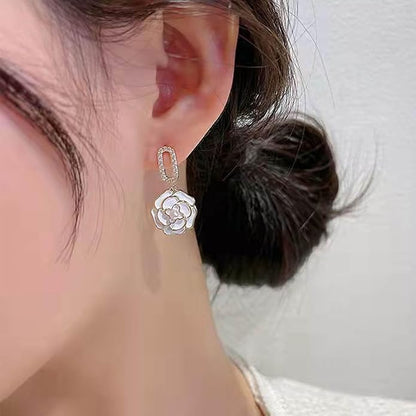 Vintage Black Crystal Flower Drop Earrings