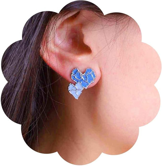 Vintage Blue Heart Stud Earrings Acrylic