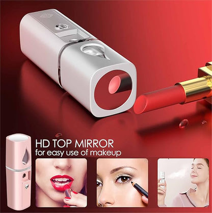 GIVERARE Nano Facial Steamer, Handy Mini Mister with Mirror, USB Rechargeable Mist Sprayer, Visual Water Tank Moisturizing&Hydrating for Face, Makeup, Skin Care, Eyelash Extensions-White