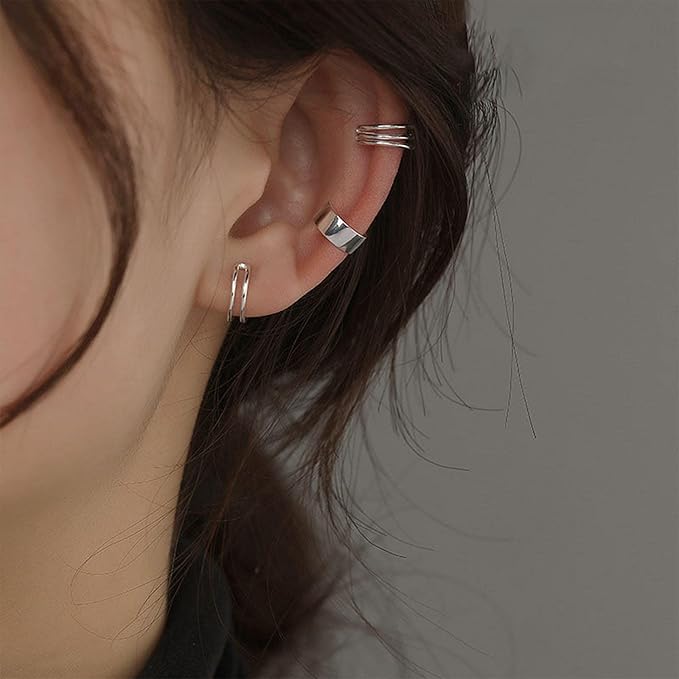 Boho Cartilage Ring Earrings Double Lines
