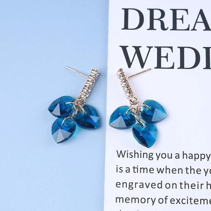 Boho Sapphire Tassel Earrings Blue Crystal Heart Earrings