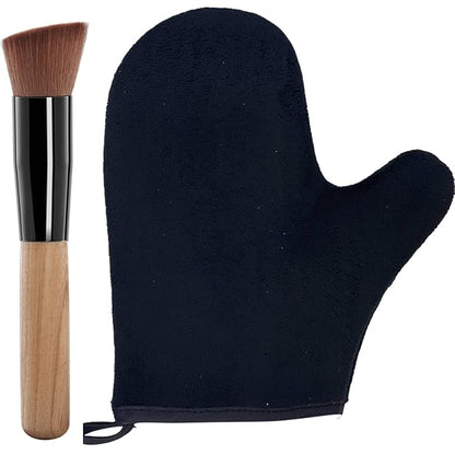2 Piece Self Tanning Mitt Applicator Set, 1 Self Tanning Glove and 1 Self Tanner Brush, Tan Mitt for Self Tan Sunless Tan (Black)