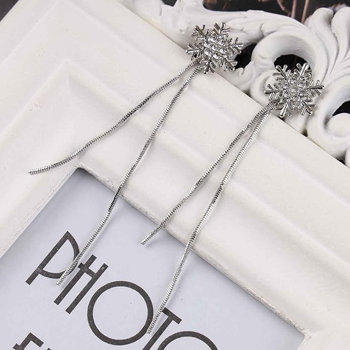 Vintage Crystal Snowflake Chain Earrings Cz