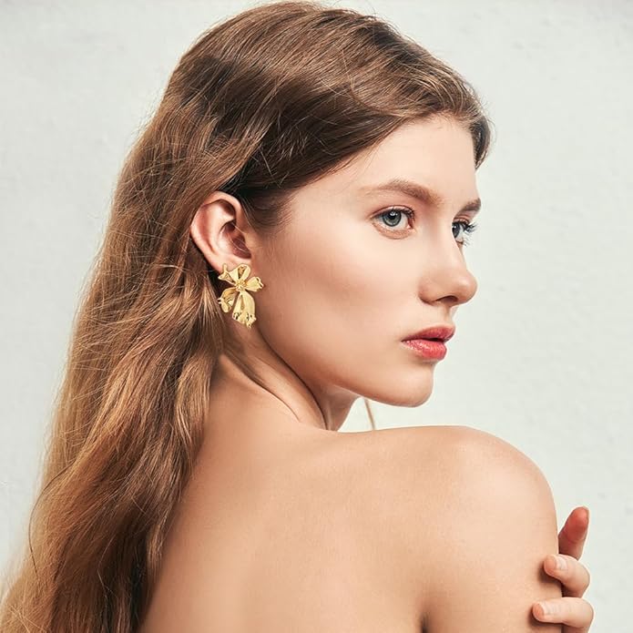 CLASSYZINT Gold/White/Red/Black Flower Stud Earrings