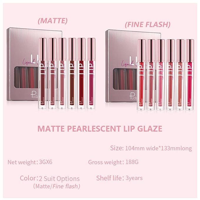 Glitter Lipgloss Set with Gift Box, 6 Colors Glitter