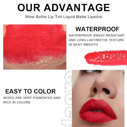 6 Colors Matte Red Wine Liquid Lipstick Pack Set,Wine Lip Tint Long Lasting 24 Hour Waterproof Velvet Nonstick Cup Lipgloss Lip Stain Pigmented Lip Makeup Gift Sets for Girls and Women Labiales