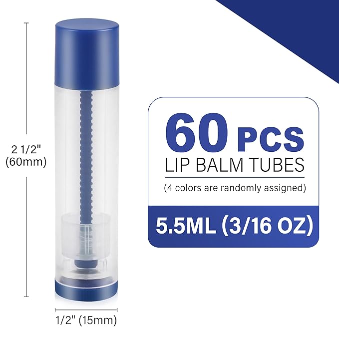 LotFancy Lip Balm Tubes, 60 Empty, Blue