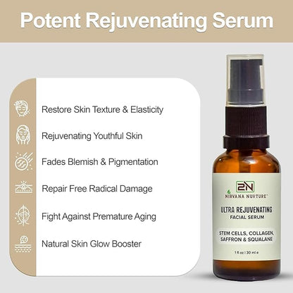 Ultra Rejuvenating Face Serum Rejuvenate Skin, Elasticity and Tone, Skin Glow, Maximum Moisturizer -Stem Cells, Collagen, Saffron, Squalane, Niacinamide, Hyaluronic acid, Panthenol