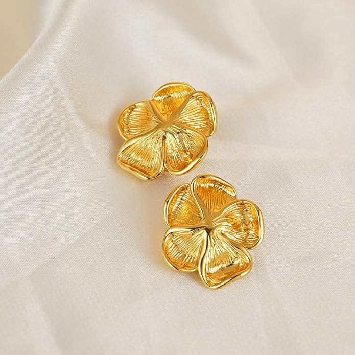 CLASSYZINT Gold/White/Red/Black Flower Stud Earrings