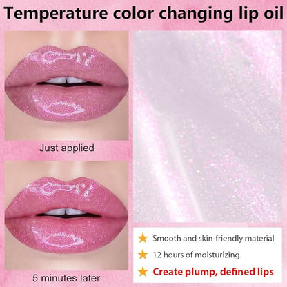 Magic Color Changing Lip Oil,Clear to Pink Moisturizing Magic