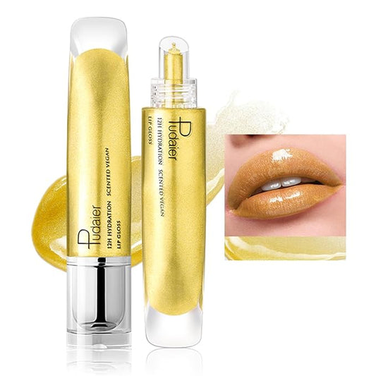 AKARY Shimmery Glitter Lip Gloss, Tinted Hydrating Waterproof Long Lasting Liquid Lipstick for Lip Plumper Makeup with Jojoba Seed OilRosa, Sparkle Lipstick Moisturizing High Shine Lip Glow Stain, 01